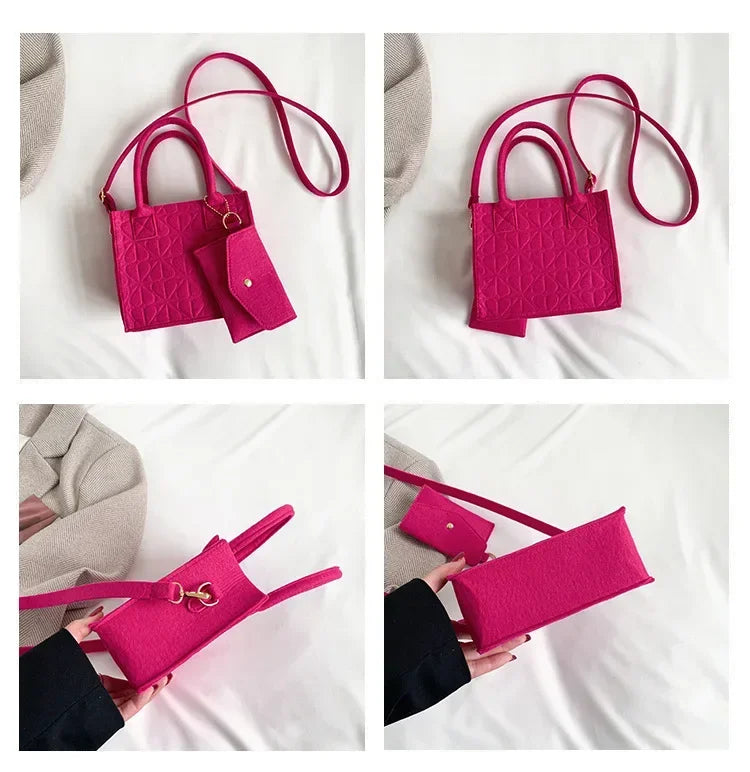 Korean Version Minimalist Embossed Felt Lightweight Handbag 2025 New Single Shoulder Diagonal Span Two-Piece Bag For Women