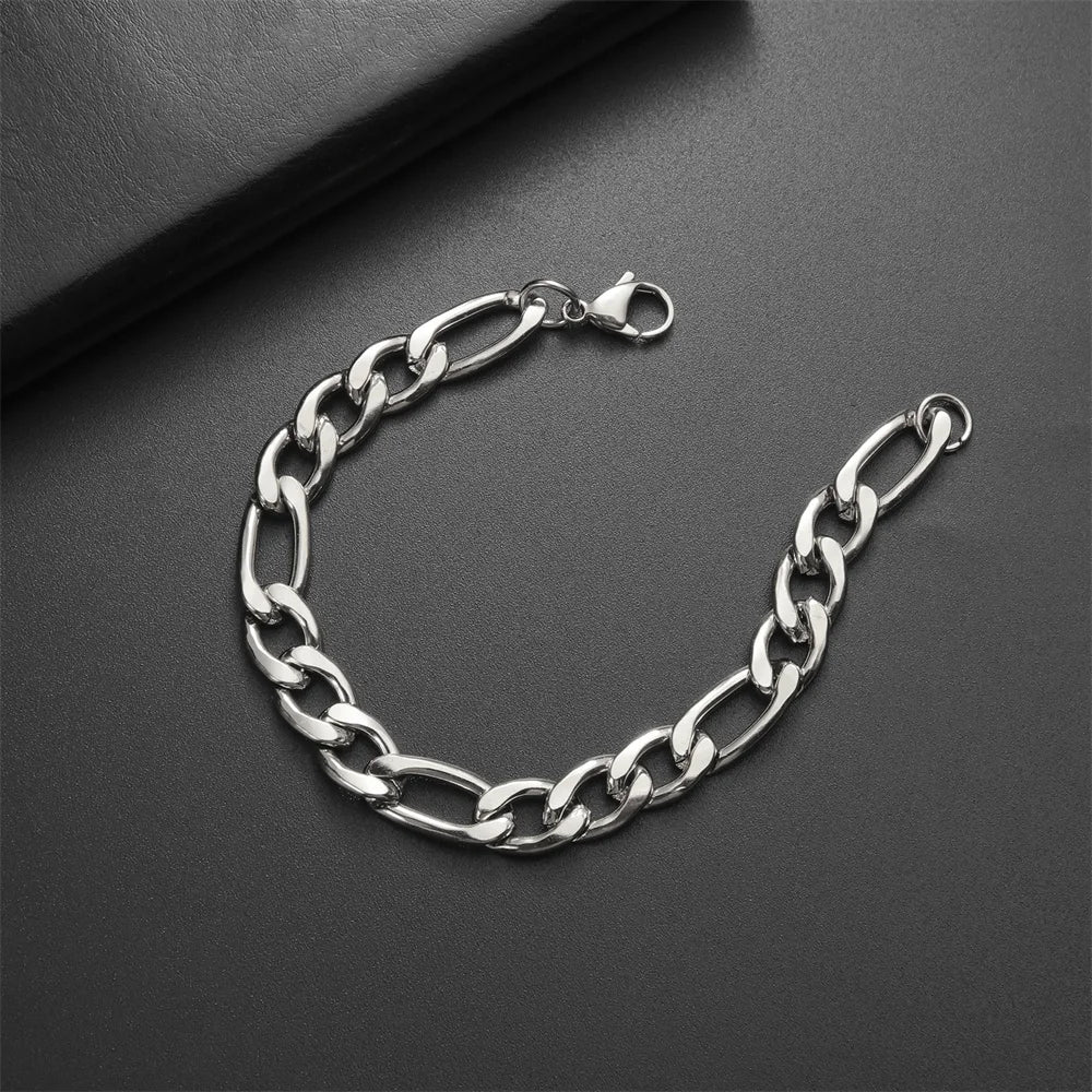 My Shape Fashion Cuban Chain Men Bracelet Stainless Steel 3/5/7/9mm Width Chain Bracelets Figaro Chain Boy Wrist Jewelry Couple