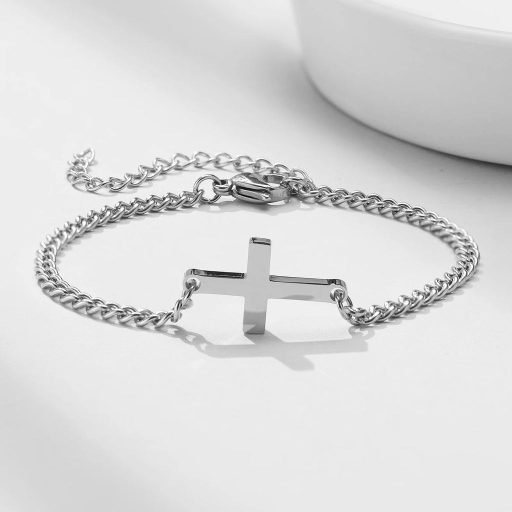 Stainless Steel Cross Religious Christian Bracelets for Men Boys,Wristband Jewelry,Gifts for Him