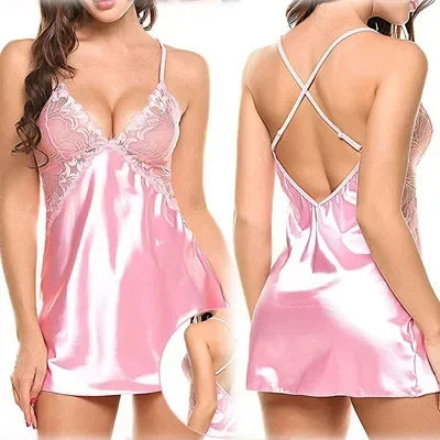 Sexy Lace Robe Dress+G String Thongs Women Erotic Transparent Sleepwear Pajamas Lace Nightdress Mujer Pornos Costumes Underwear