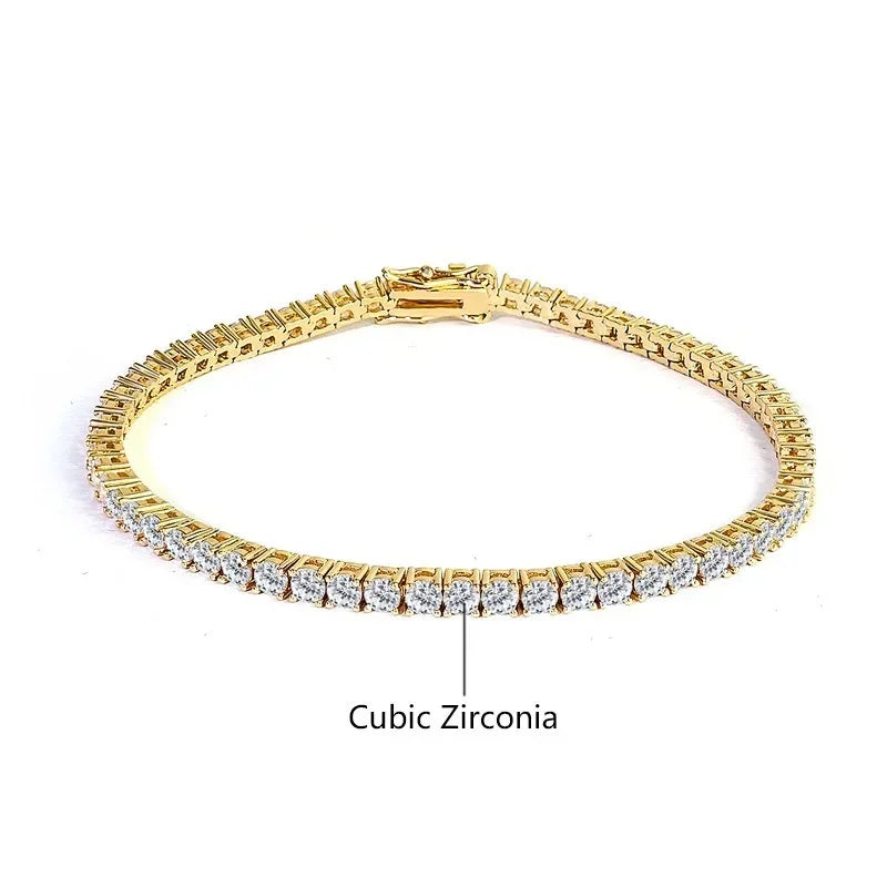 18K Gold Plated 3mm 4mm Tennis Bracelet Full Diamond 925 Silver Plated 18k Wedding Party Jewelry Bracelets for Women Man