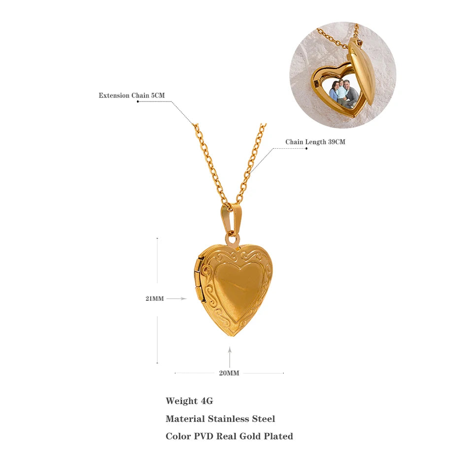 Yhpup Heart Stainless Steel Pendant Drop Necklace  Waterproof Friend Photo Picture Frame Locket Charm Necklace Jewelry Gift