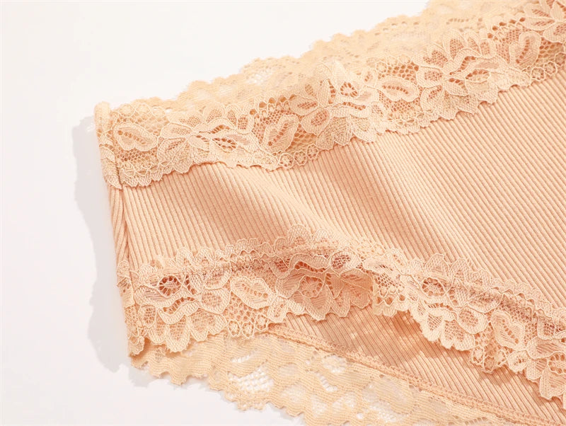 3PCS/Set Cotton Lace Underwear for Women Sexy Ribbed Floral Panties Comfortable Low-Waist Briefs Female Solid Comfort Lingerie