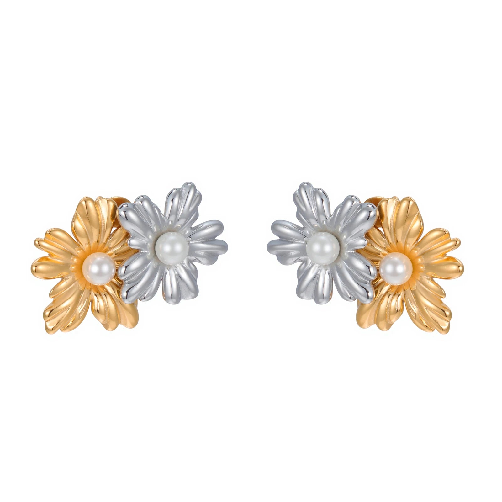 Lucktune Cute Flower Stud Earrings Stainless Steel Earrings For Women Luxury Gold Color Jewelry Woman Accesories Party Gifts