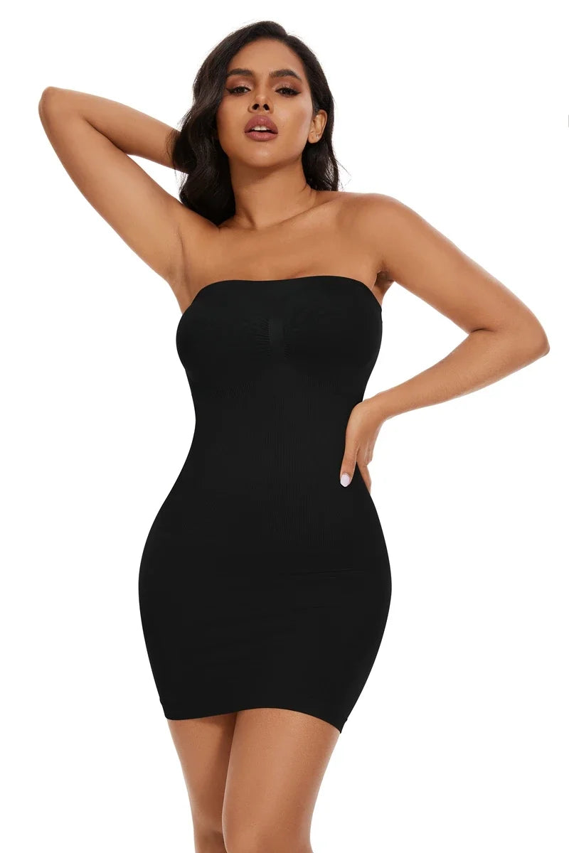 Full Slip Shapewear - Off Shoulder Strapless Body Shaper Dress