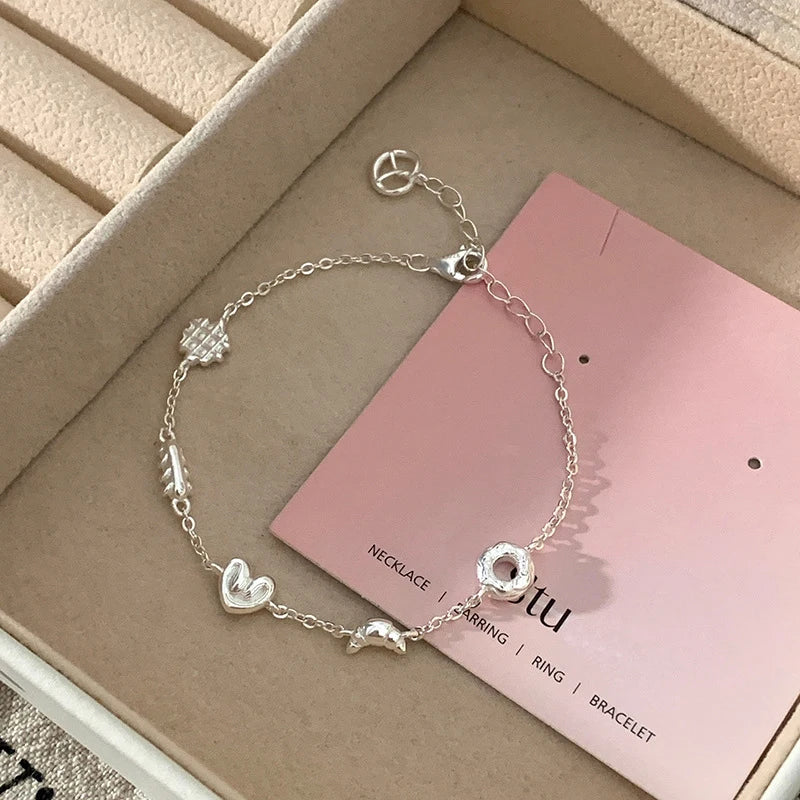 New 925 Silver Geometric Bead Punk Peace of Mind Words Irregular String Bracelet For Woman Girl Fashion Jewelry Gift Dropship