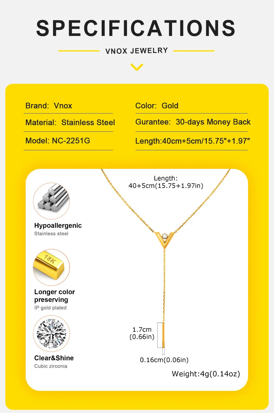 Vnox Women Trendy V Shaped Necklace With Small Pendant, Stainless Steel Y-shaped Necklaces, Jewelry Gifts Wholesale