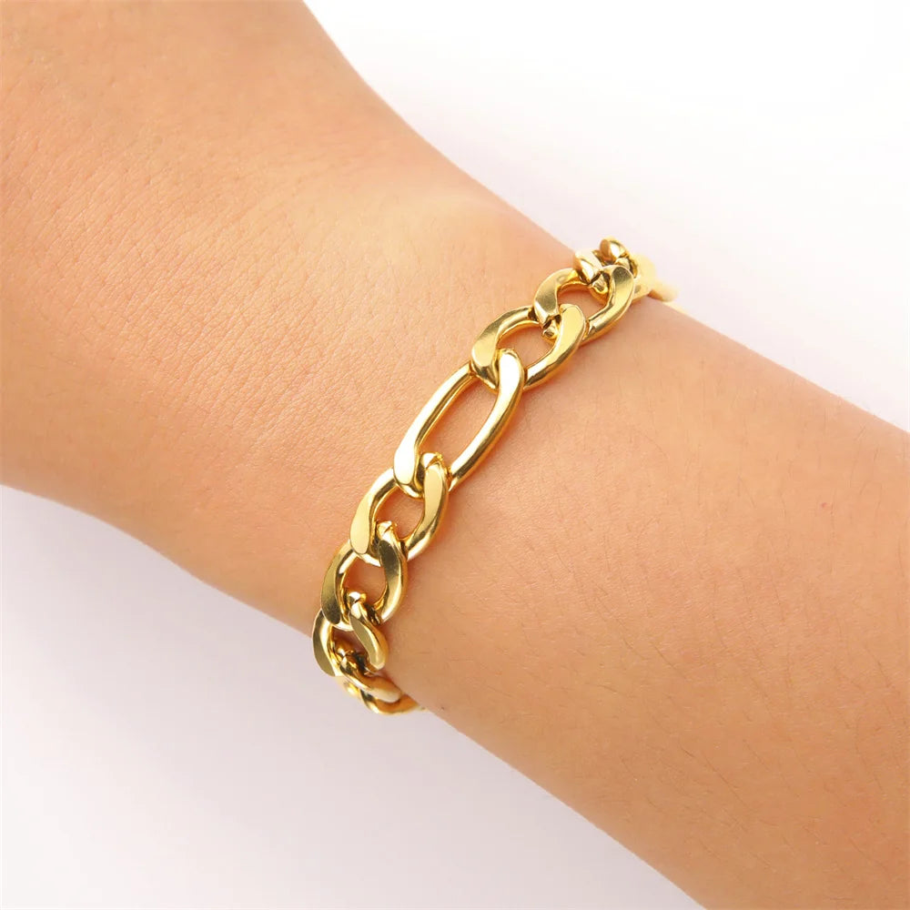 My Shape Fashion Cuban Chain Men Bracelet Stainless Steel 3/5/7/9mm Width Chain Bracelets Figaro Chain Boy Wrist Jewelry Couple