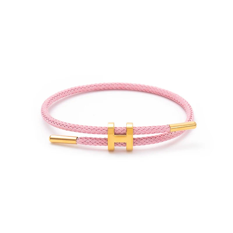 Braided Rope Bracelet Adjustable for Women with Stainless Steel Charms Arm Stacking Jewelry