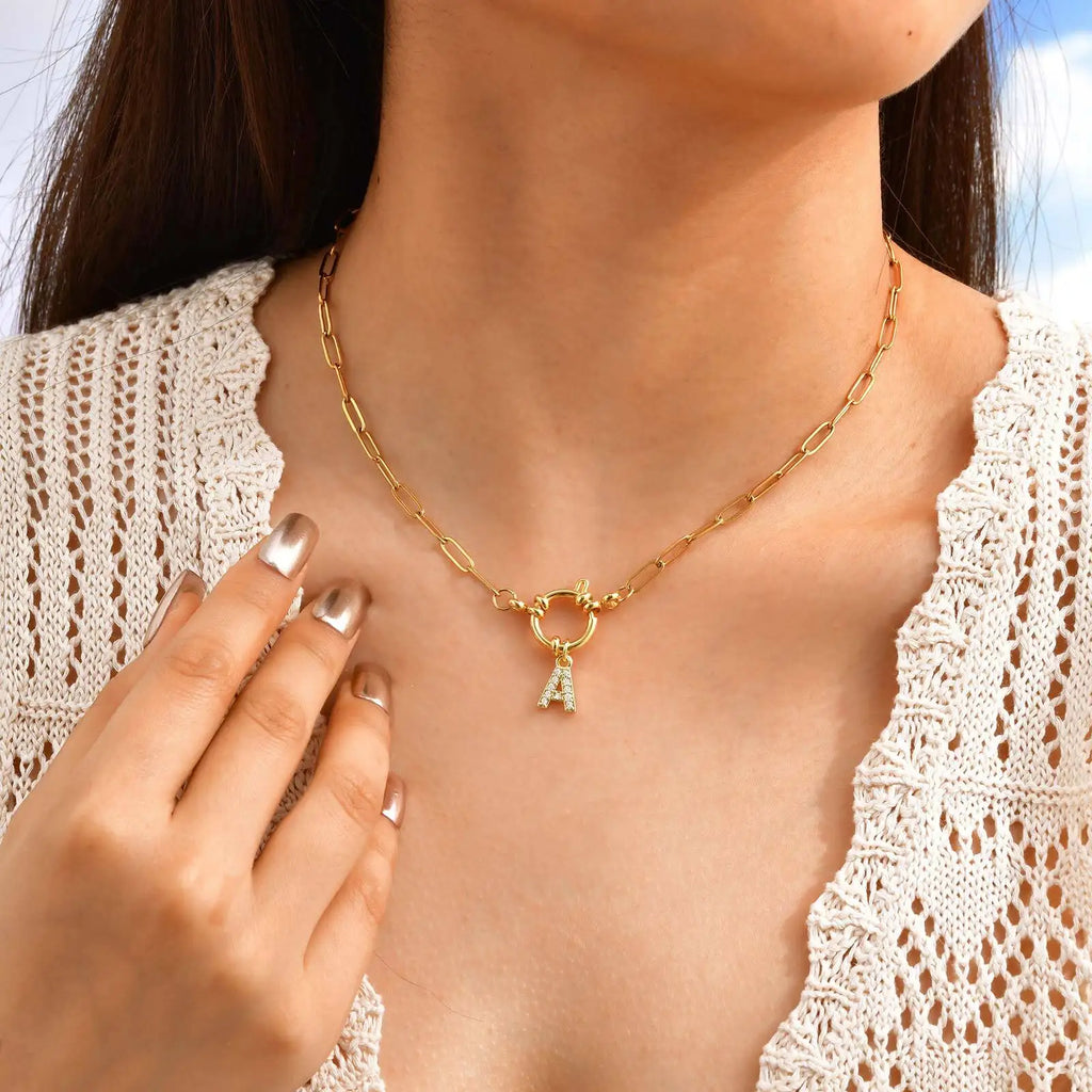 Vnox Women's Trendy Letters Necklaces With CZ Zircon, Stainless Steel 18K Gold Plated Pendant, Fashion Charm A-Z Accessories