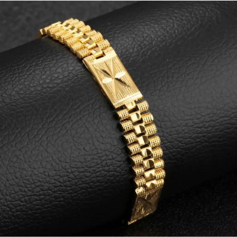 New Fashion Classic 18k Gold Plated Bracelet Gold Color Bracelet Adjustable Punk Rock Men's Party Festival Gift Accessories