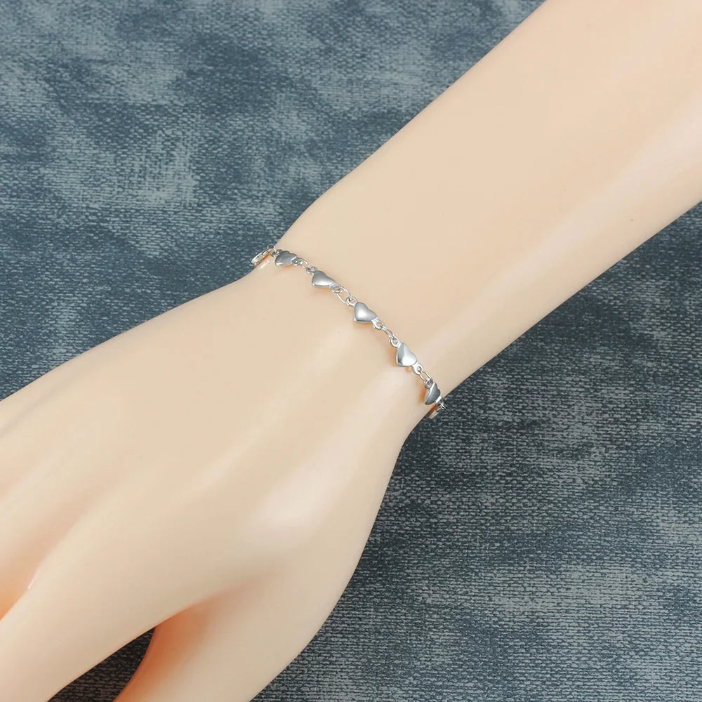 Stainless Steel Heart Bracelet For Women Link Chain Gold Silver Color Charm Female Cute Romantic Jewelry 7-9 Inch