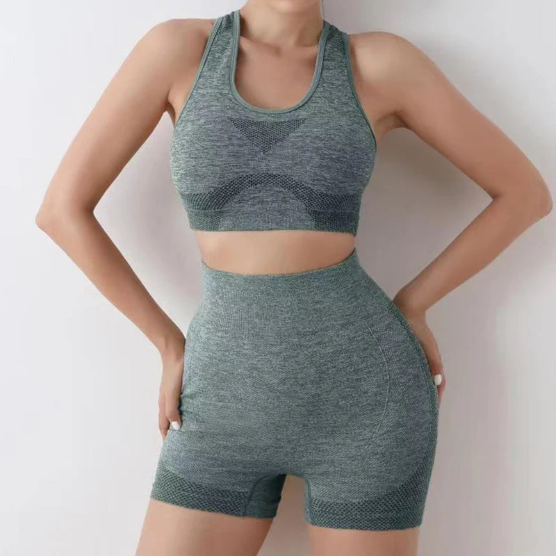 Yoga Fitness Suit High Waisted Peach Buttocks Shockproof Vest Underwear Shorts Set Breathable Women Tight Fitting Sports Bra