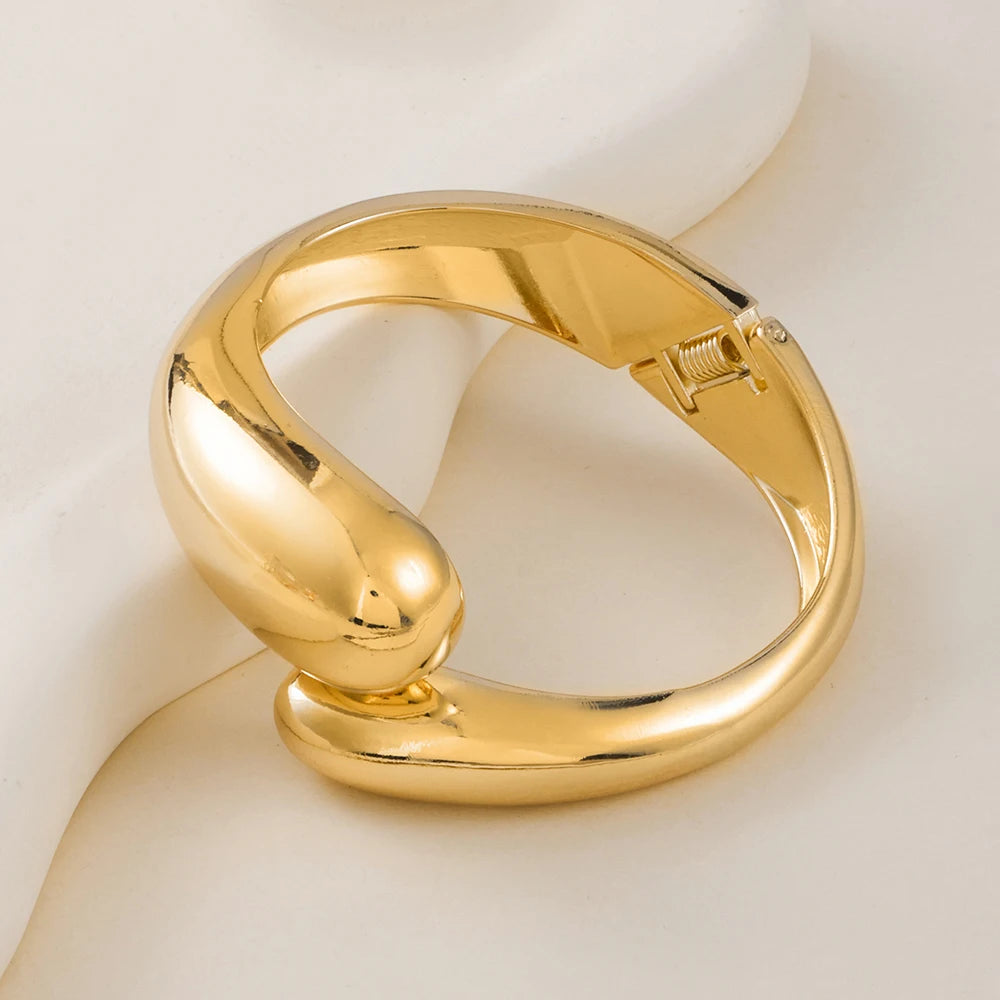 FTCY Chunky Gold Bangles Bracelets for Women Gold Color Charm Waterdrop Spiral Oval Bangle Bracelets Trendy Elegant Jewelry Gift
