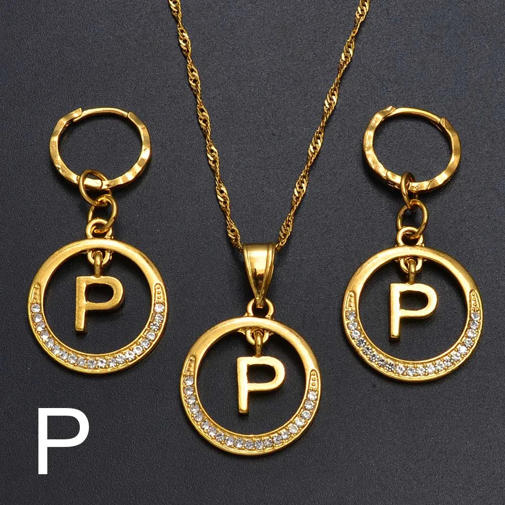 Anniyo A-Z Alphabet set Pendant Necklace and Earring set,Guam, Hawaii,African Initial Jewelry English Letters  #260306