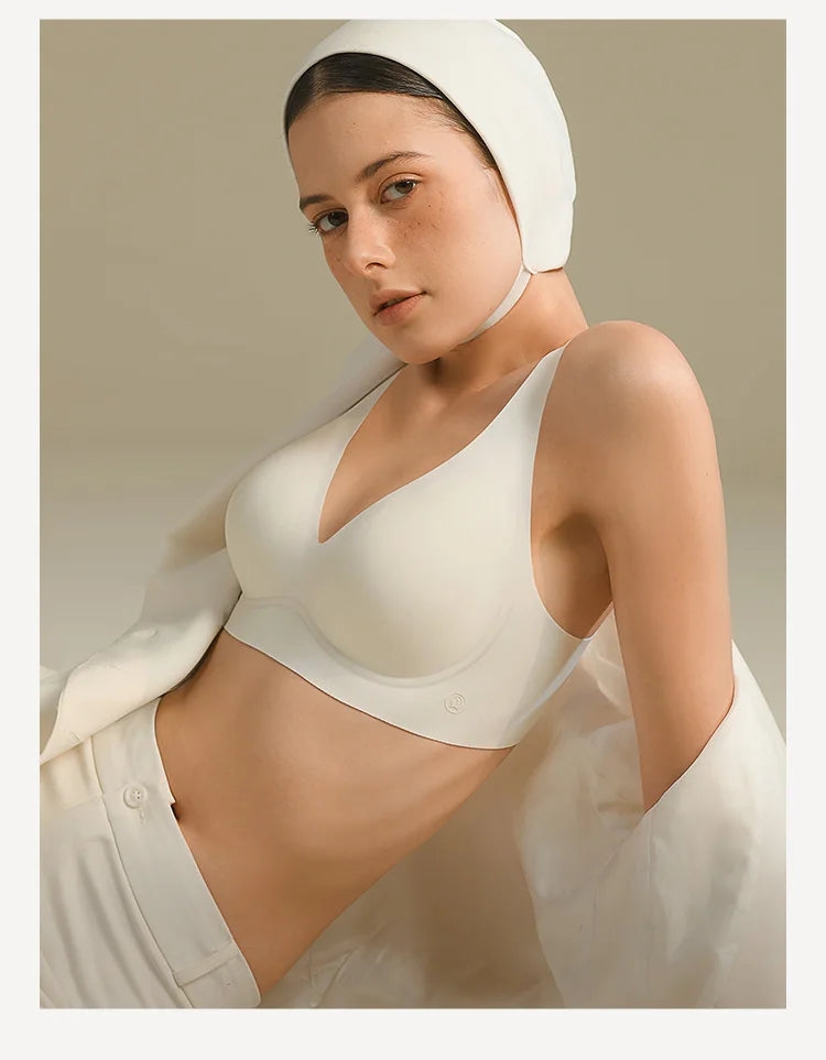SUJIIN Sexy Push Up Bra - Seamless Wireless V Neck Bralette