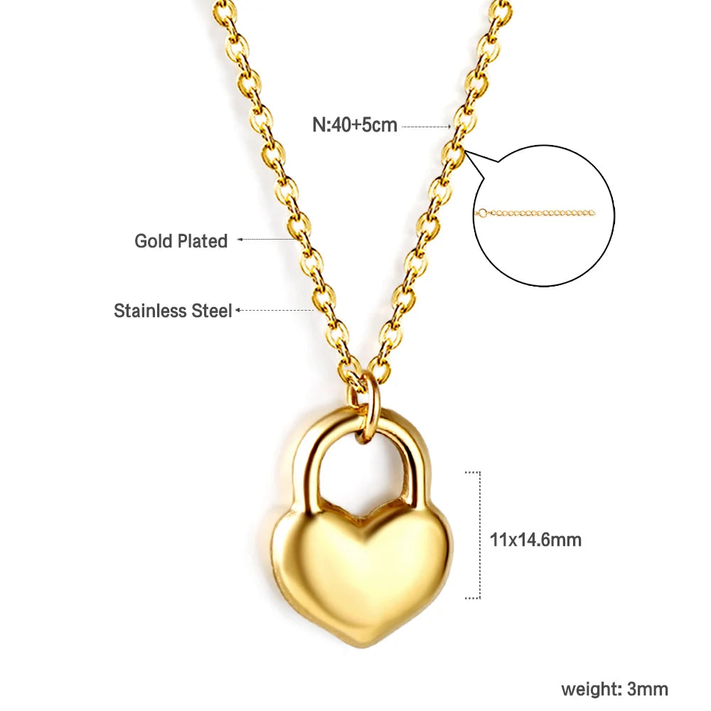 ASONSTEEL Romantic Heart Pendant Necklace For Women High Quality Golden Stainless Steel Metal Stylish Choker Valentine's Gift