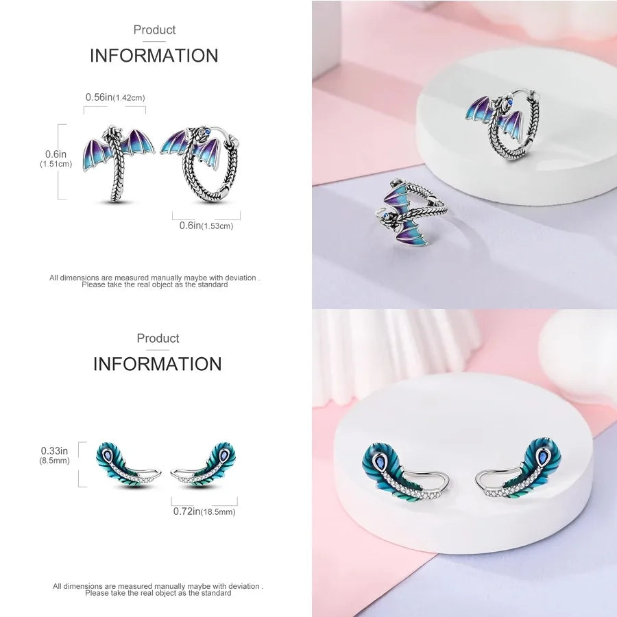 Unicorn Earrings 925 Sterling Silver Original Zircon Elephant Feather Dog Cat Blue Star Small Earrings For Women Jewelry Gift