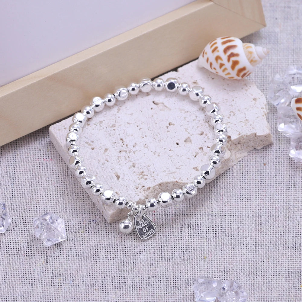 New 925 Silver Geometric Bead Punk Peace of Mind Words Irregular String Bracelet For Woman Girl Fashion Jewelry Gift Dropship