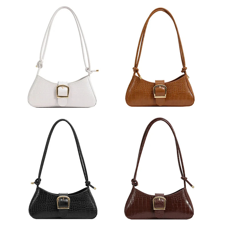 French Simple Solid Color PU Leather Shoulder Bag Fashion Versatile Handbag Underarm Bag For Women Hand Shoulder Bag