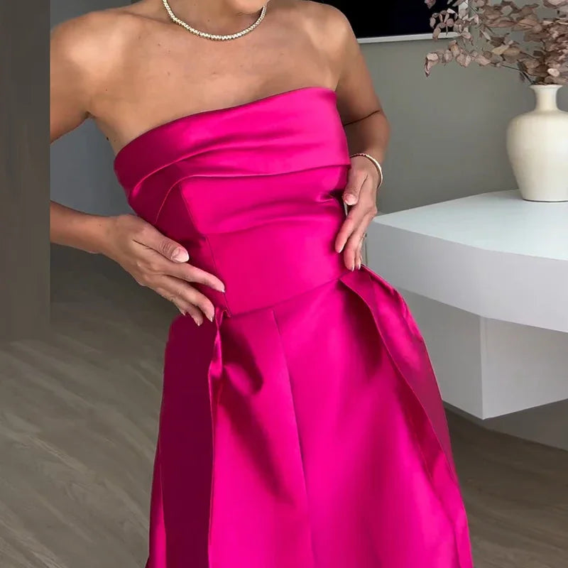 Elegant Off Shoulder Dress - Satin Hollow Out Party Evening Gown