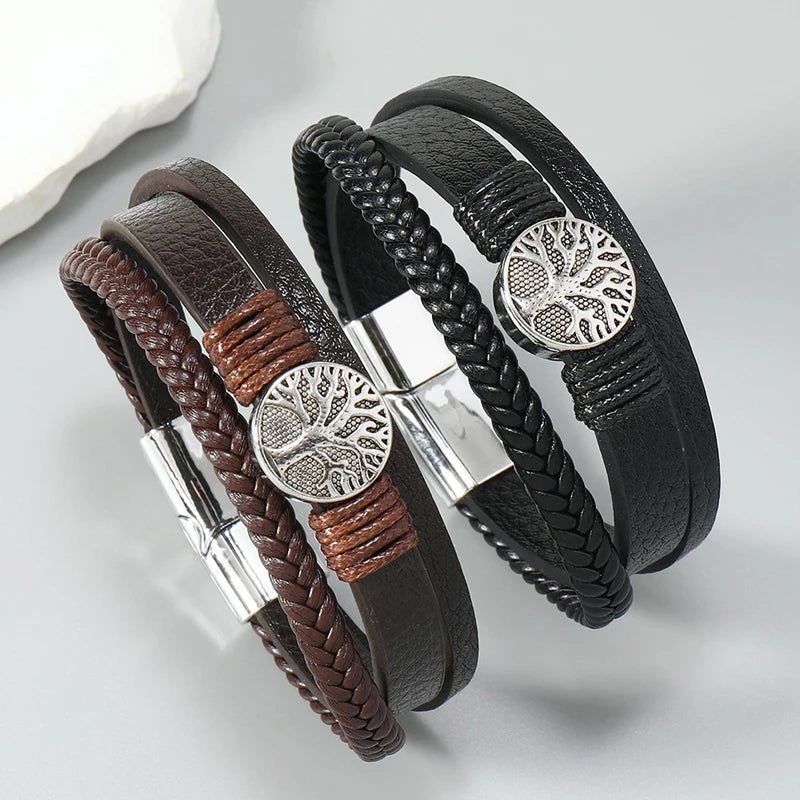 Hip-hop rock jewelry bracelets bangles fashion Life tree PU leather bracelet for men