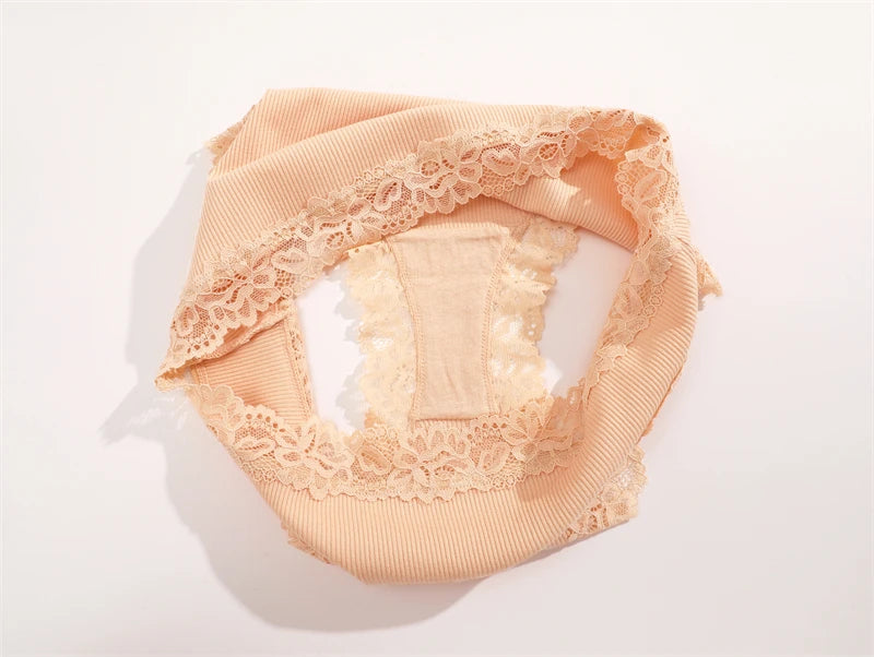 3PCS/Set Cotton Lace Underwear for Women Sexy Ribbed Floral Panties Comfortable Low-Waist Briefs Female Solid Comfort Lingerie