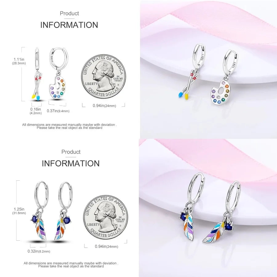 Unicorn Earrings 925 Sterling Silver Original Zircon Elephant Feather Dog Cat Blue Star Small Earrings For Women Jewelry Gift