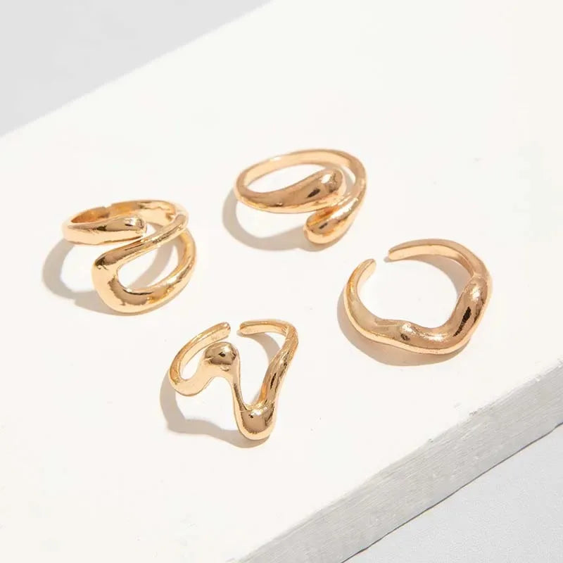 4Pcs/Set Fashion Silver Color Irregular Geometric Open Rings For Women Men Punk Metal Adjustable Knuckle Joint Ring Jewelry Gift