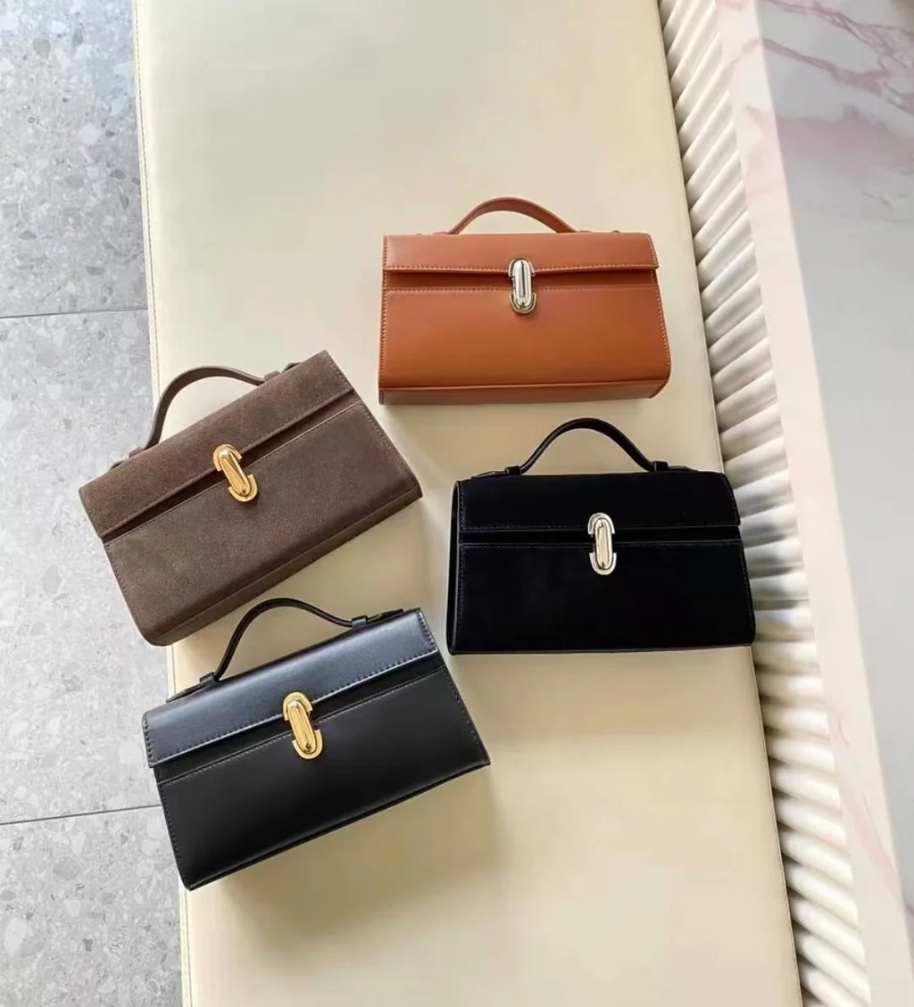 SAVETTE Brand The Symmetry 19 Genuine Leather Handbag Solid Color Simple Handbag Small Square Row Bag Women's Suede
