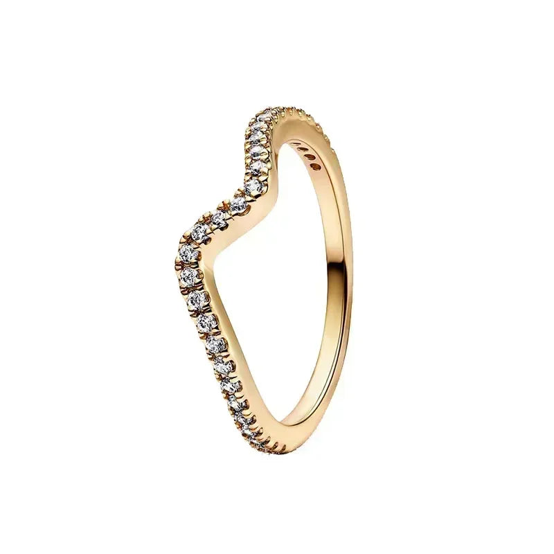 Hot selling 925 sterling silver exquisite gold series ring, sparkling heart-shaped crown ring, fashionable charm jewelry gift
