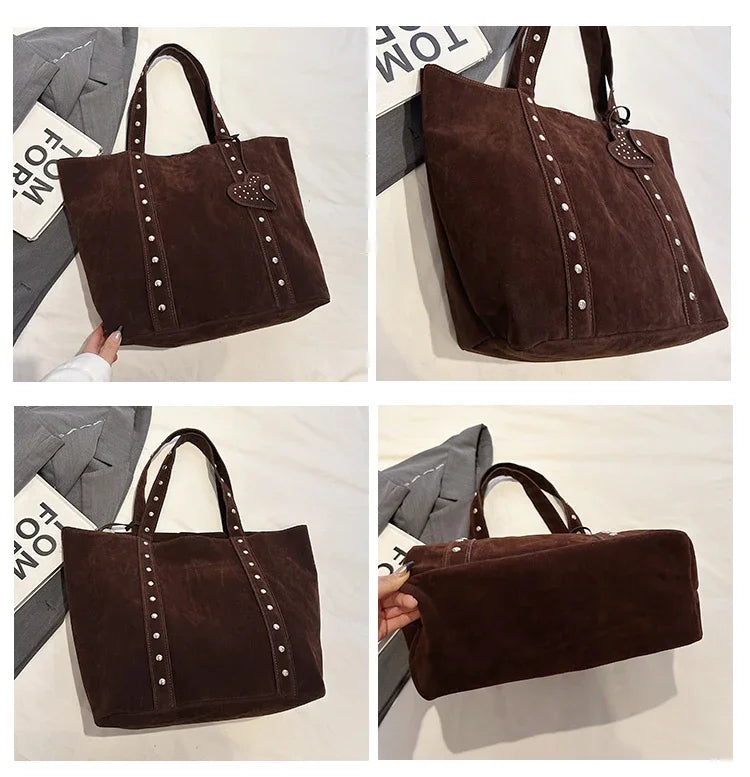 Fashion Suede Sewing Thread Shoulder Bags 2025 New Retro Versatile Commute Simplicity Solid Color Single Women's Handbag