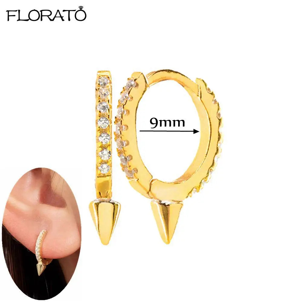 925 Sterling Silver Needle Punk Spike Rivet Hoop Earrings For Women Huggie Earrings Ear Cuff Piercing Earring Gothic Jewelry
