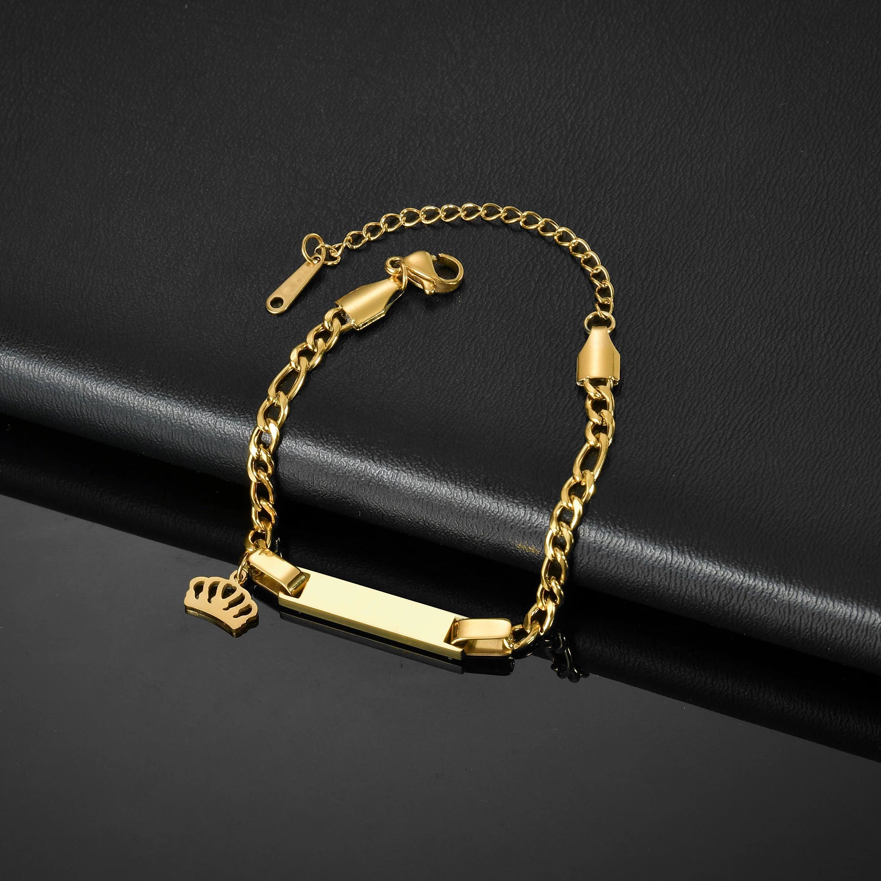 Akizoom Punk Newborn Baby Bracelets Hip Pop Gold Color Stainless Steel Figaro Chain Blank Bar Kids Bangle  Jewelry Birthday Gift