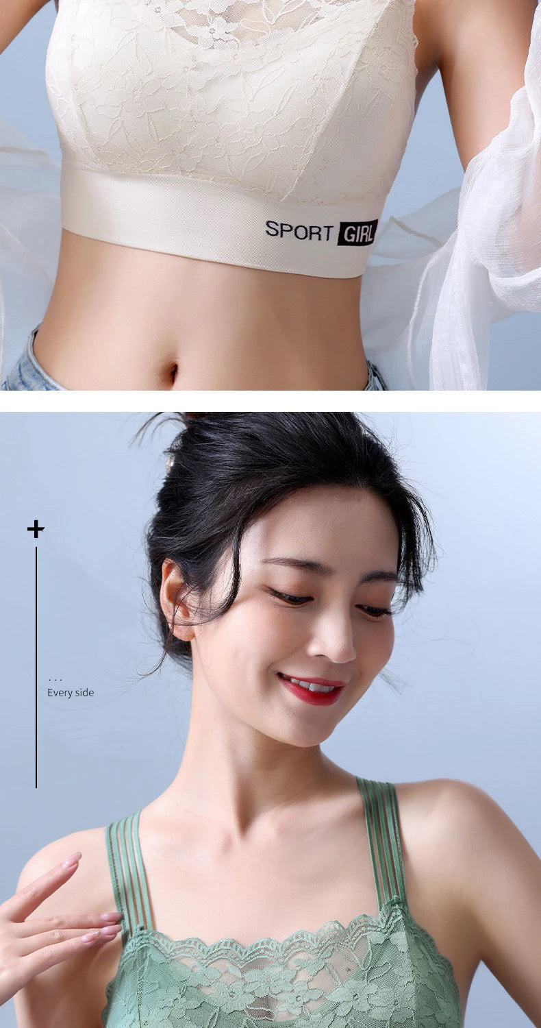 2PCS Women Lace Bras - Wireless Bralette Vest Style Tube Tops