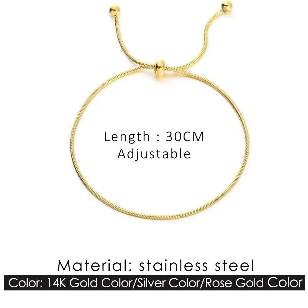 Stainless Steel Adjustable Anklet for Woman Round Snake Chain Pull-Out Anklet Button Birthday Gift Jewelry on Foot Wholesale
