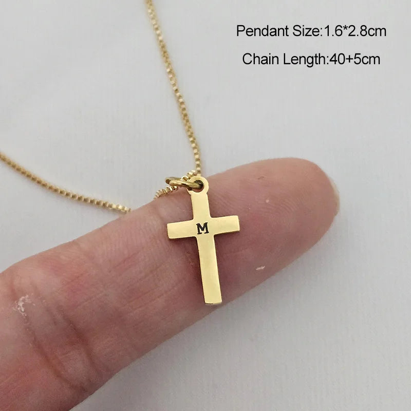Initial Letter Cross Pendant Necklace - Gold Plated Kids Jewelry A-Z