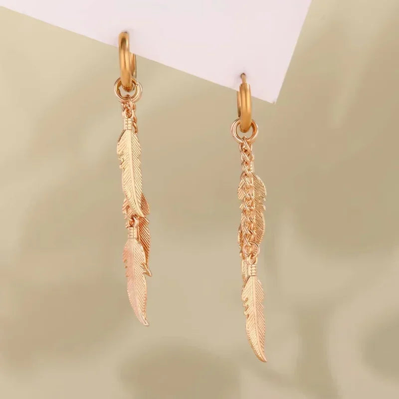 Fashionable and Creative Stainless Steel Colorful Feather Pendant Earrings Street Charm Cool Earrings for Men and Women