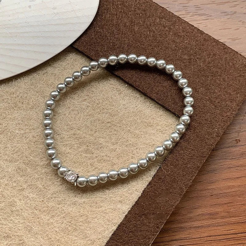 New 925 Silver Geometric Bead Pearl Punk Irregular Asymmetric Adjustable Bracelet For Woman Girl Fashion Jewelry Gift Dropship