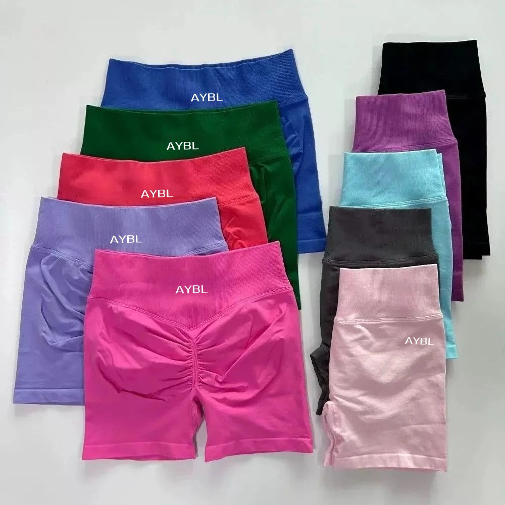 AYBL Yoga Shorts CrossFit Training Yoga Cycling Gym Workout Hot Girl's Low Ribbed Band Scrunch Butt Seamless Breathable Shorts