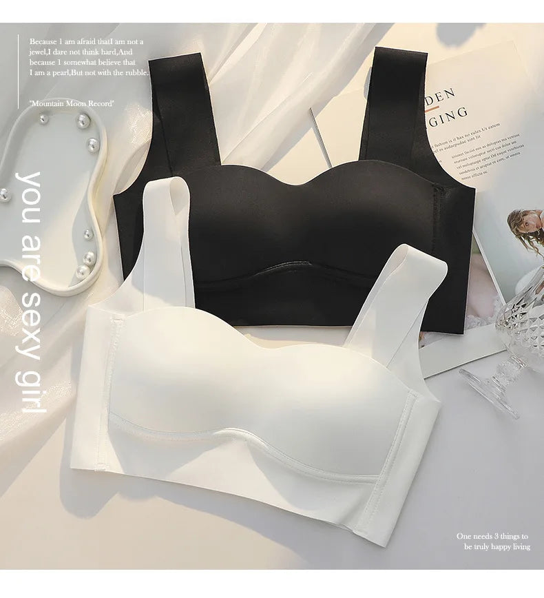 1pcs Women Comfort Bra Summer Ice Silk Vest Style Underwear Girl Wireless Gathered One-piece Brassiere Push Up Lingerie Bralette