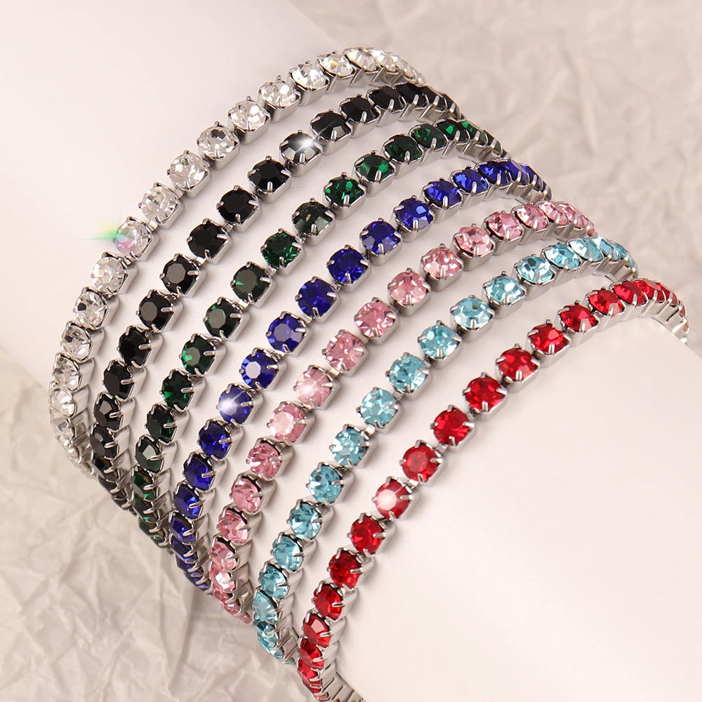 316L 4mm Stainless Steel Bracelet For Women Men's Hip Hop Tennis Chain Bracelets Luxury Color Crystal Zircon Bracelet Jewelry