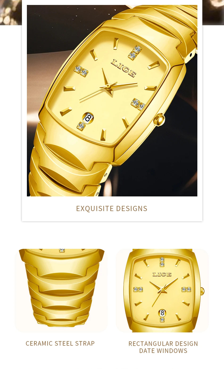 LIGE Fashion Luxury Ceramic Watch - Simple Elegant Calendar Women