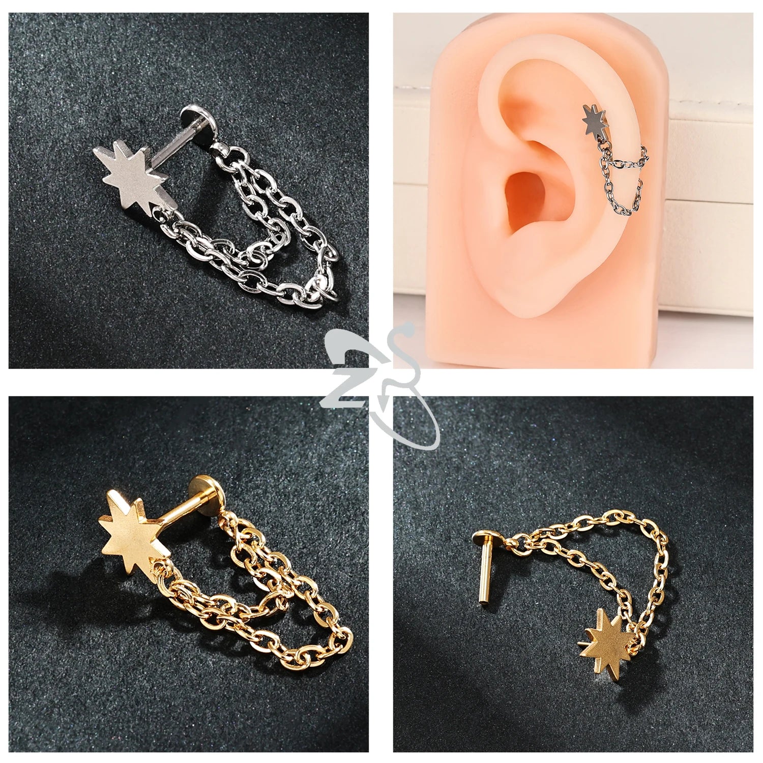 ZS 1PC 16G/18G Stainless Steel Ear Studs O-Shaped Stud Earrings Plug In Gold Color Cartilage Earring Heart Ear Piercings Jewelry