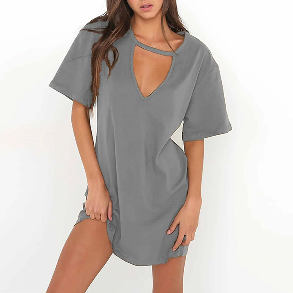 Sexy Elegant Dress Wrap Deep V Neck Cut Out Loose Dress Women Solid Color Short Sleeve Mini Dress Club Party Vestidos