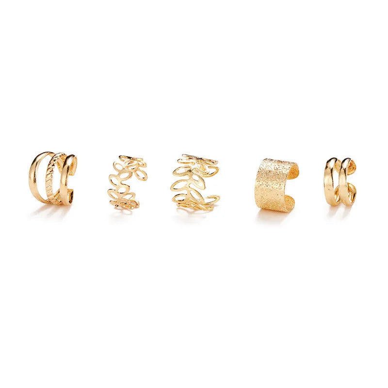 KOTiK 2024 New Gold Silver Color Leaves Clip Earrings for Women Fashion Ear Cuff Non-Piercing Earrings Set Trend Jewelry Gift