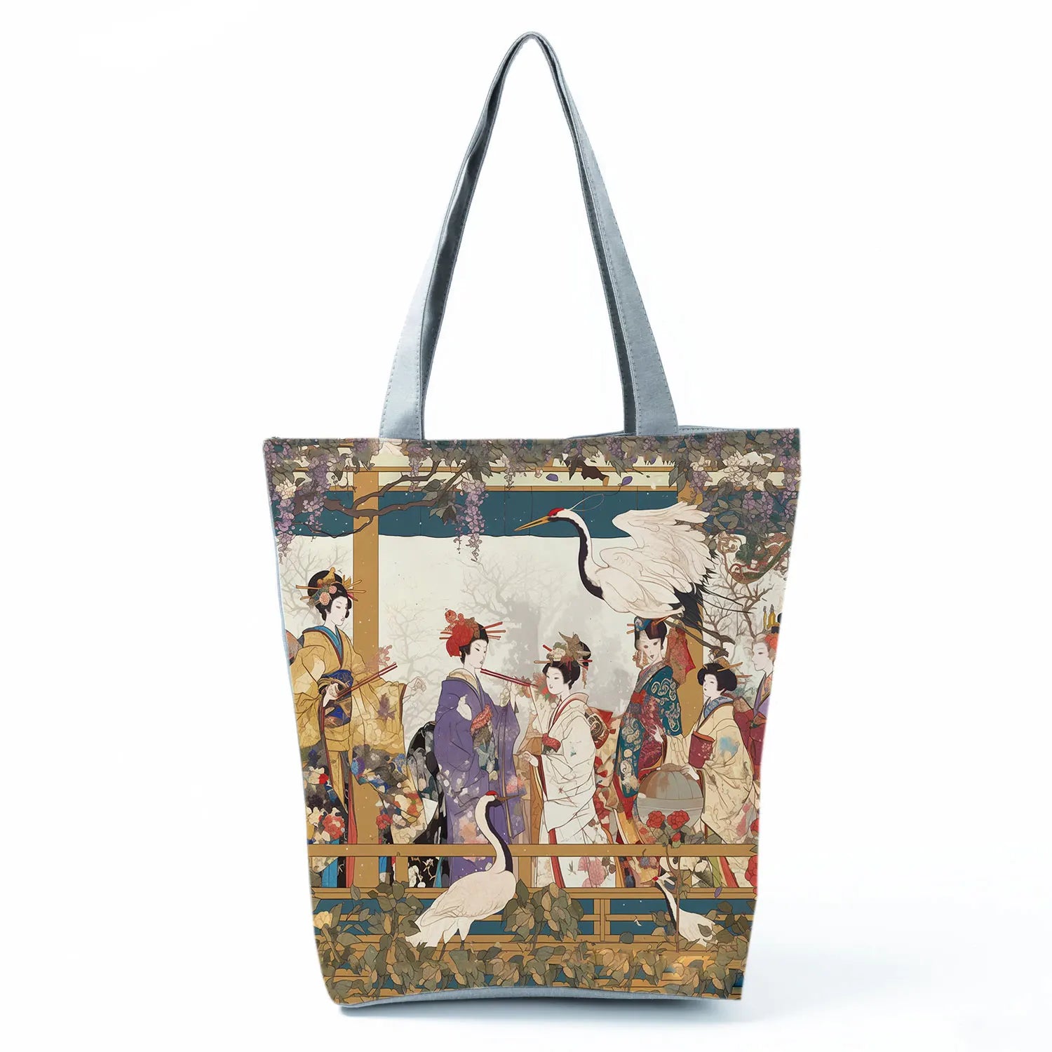 Japan Ukiyoe Print Handbags Groceries Kimono Woman Shopping Bags Women Large Capacity Shoulder Bag Chrysanthemum Portable Tote