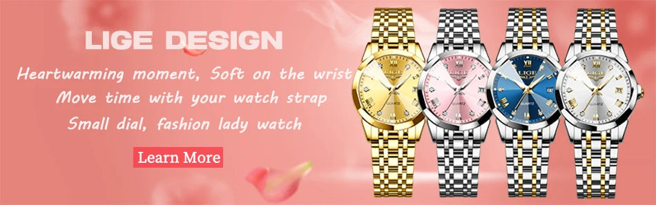 LIGE Elegant Ultrathin Nordic Simple Style Quartz Movement Women's Wristwatch Fashion Stainless Steel Bracelet Belt Woman Watch