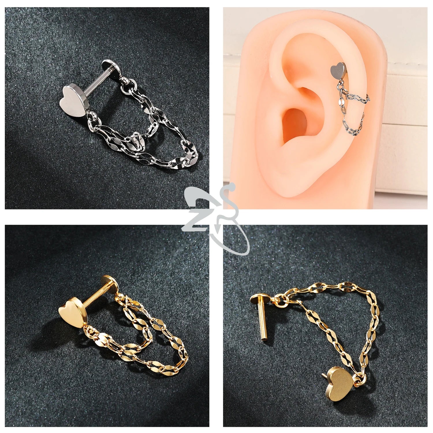ZS 1PC 16G/18G Stainless Steel Ear Studs O-Shaped Stud Earrings Plug In Gold Color Cartilage Earring Heart Ear Piercings Jewelry