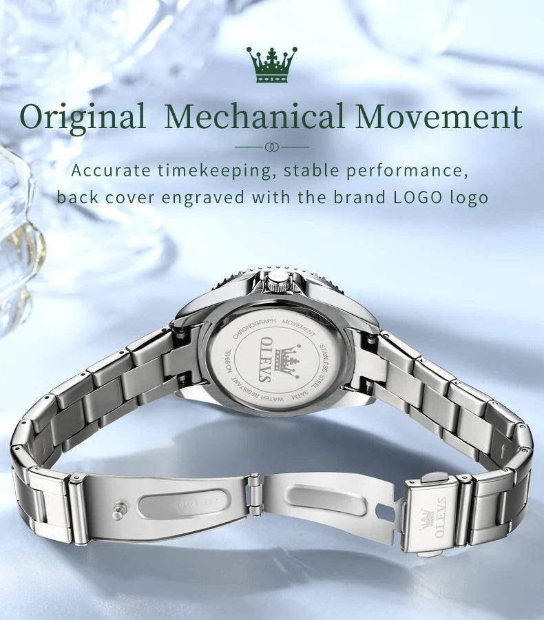 OLEVS 9945 Top Brand Original Quartz Watch for Women Luxury Diamond Lap Calendar Hand Clock Stainless Steel Ladies Wristwatches
